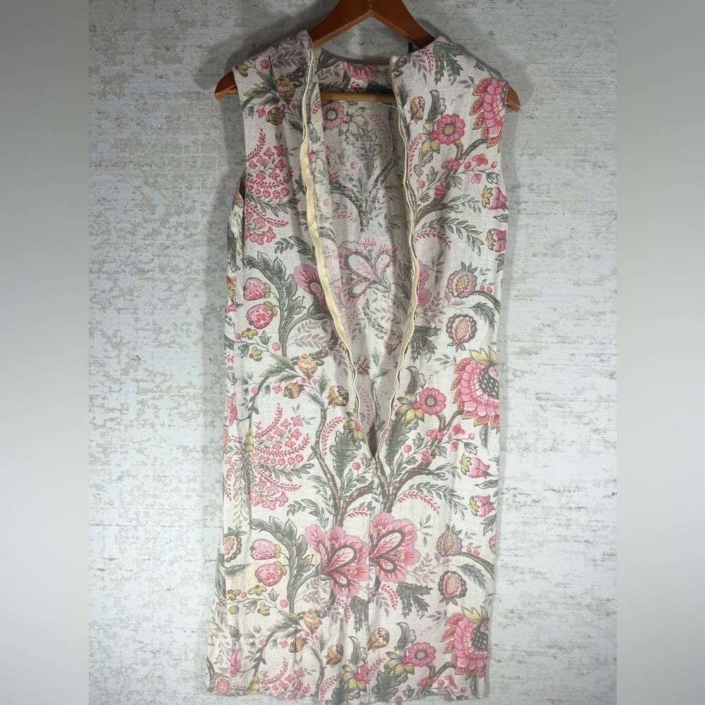 VINTAGE 60's Gay Gibson Floral Linen Midi Dress Rope Belt Sz S - Picture 6 of 11